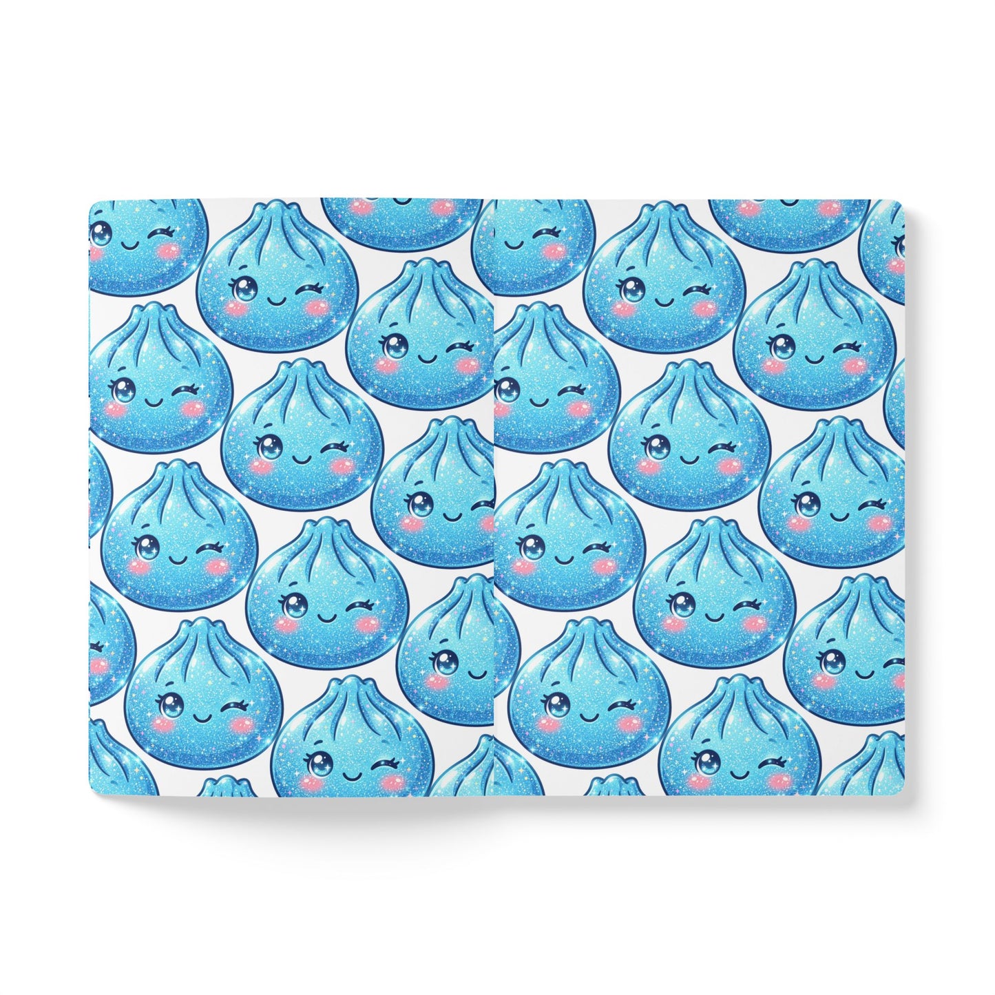 Kawaii Blue Dumpling Softcover Journal — Cute Winky Pattern Notebook