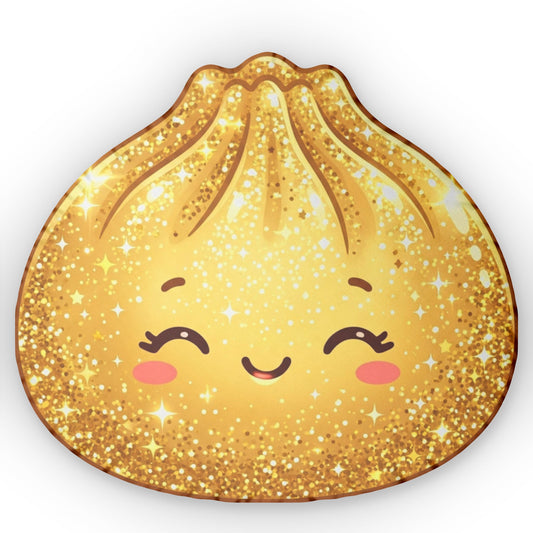 Golden Dumpling Pillow — Cute Kawaii Sparkle Plush Accent