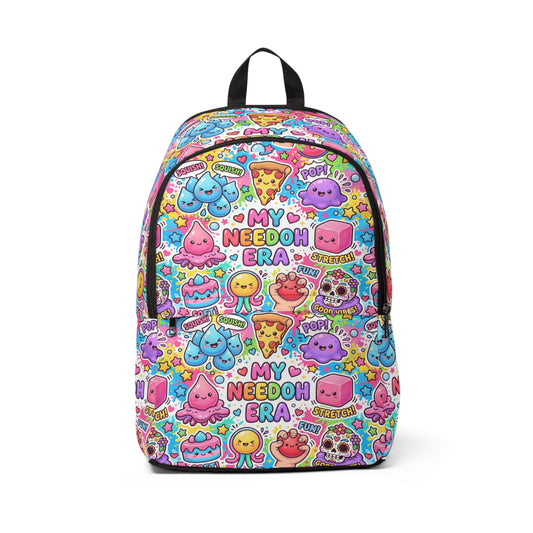 Cute Kawaii "My Needoh Era" Fabric Backpack – Colorful Cartoon Snack Print School Bag