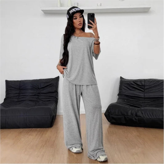Women’s Solid Color Lounge Set – Cozy Two-Piece Matching Outfit