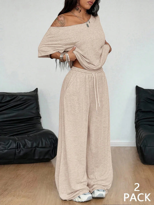 Women’s Solid Color Lounge Set – Cozy Two-Piece Matching Outfit
