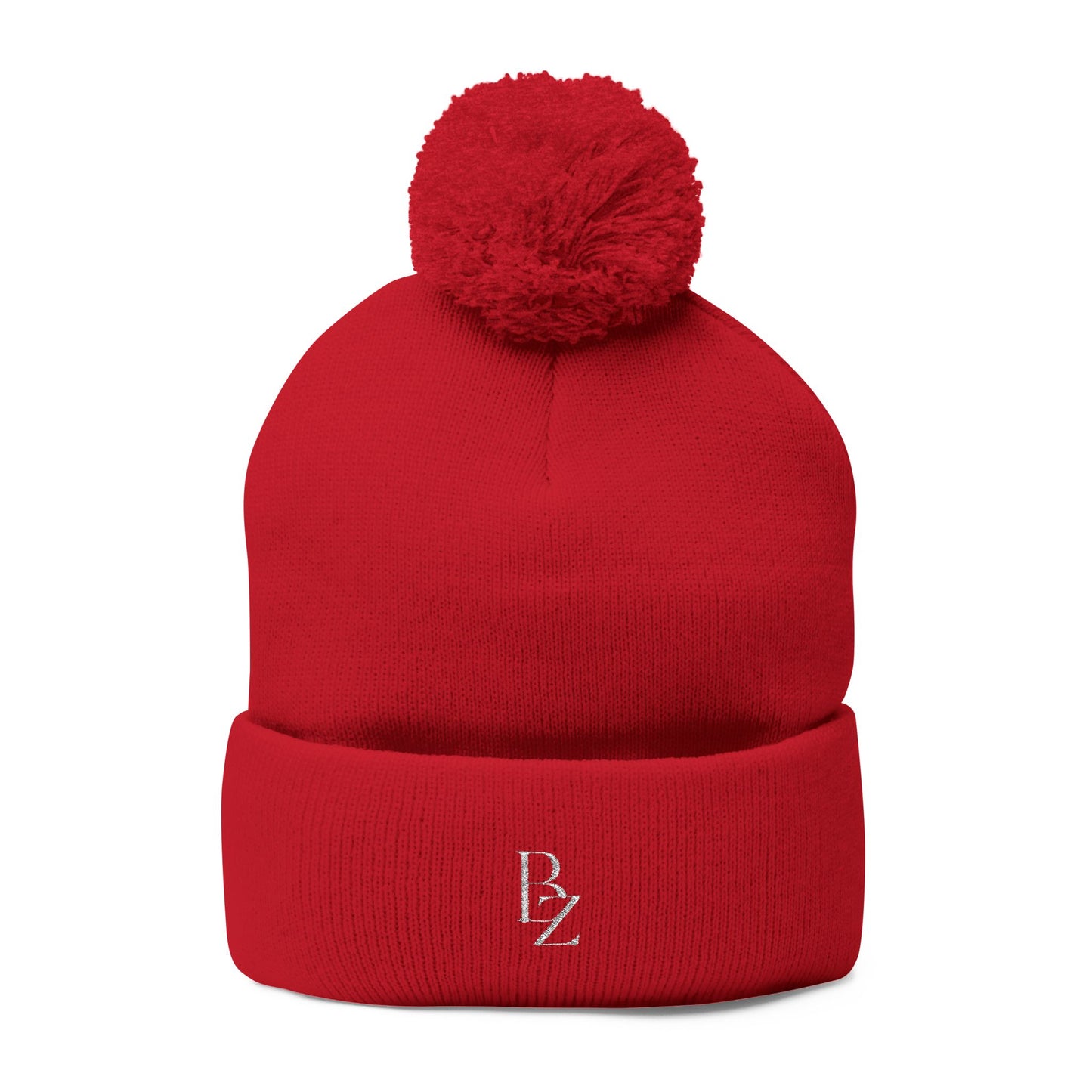 Embroidered Pom-Pom Knit Beanie – Cozy Winter Cap with Monogram Accent