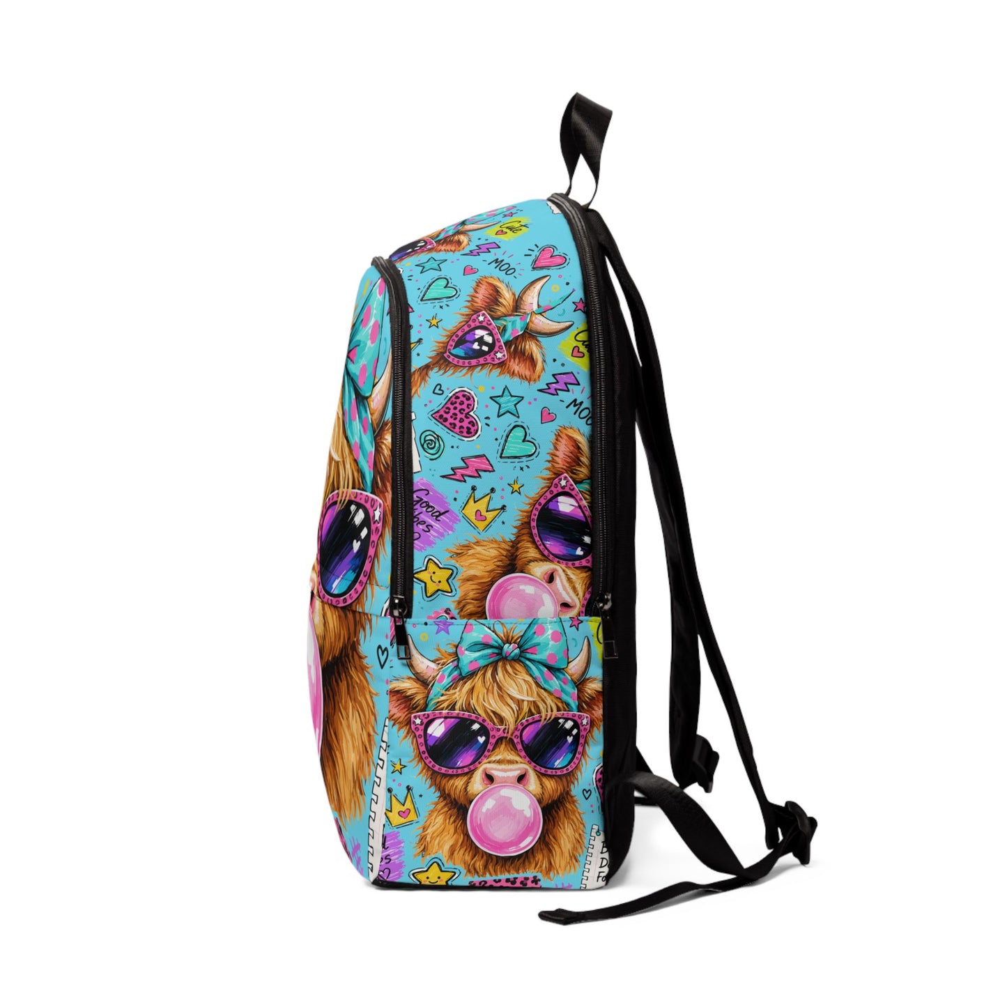 Cute Bubblegum Cow Print Backpack — Colorful Kawaii Animal School Bag - Kids Back pack - Highland Cow Backpack - Gifts for Kids
