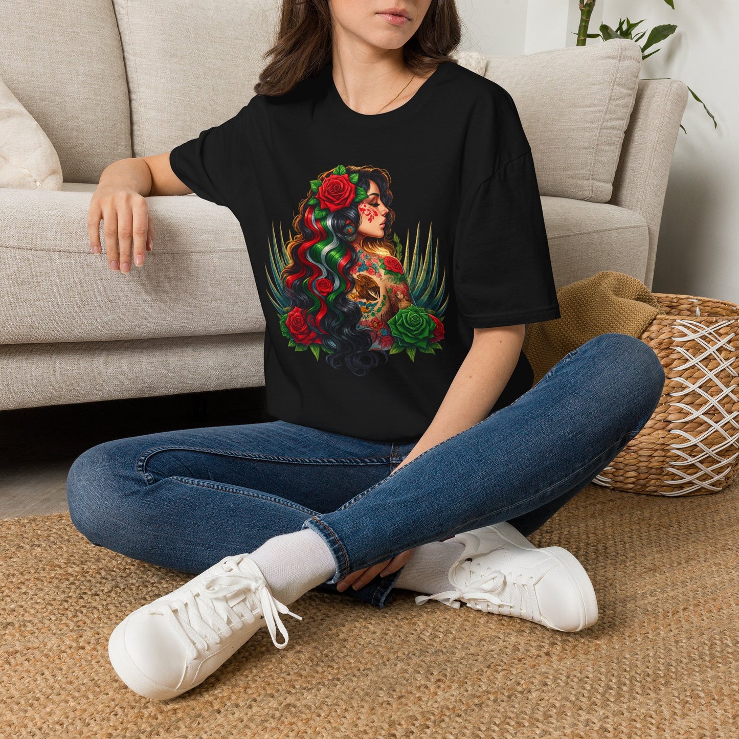 Day of the Dead Rose Portrait T‑Shirt — Sugar Skull Woman Graphic Tee