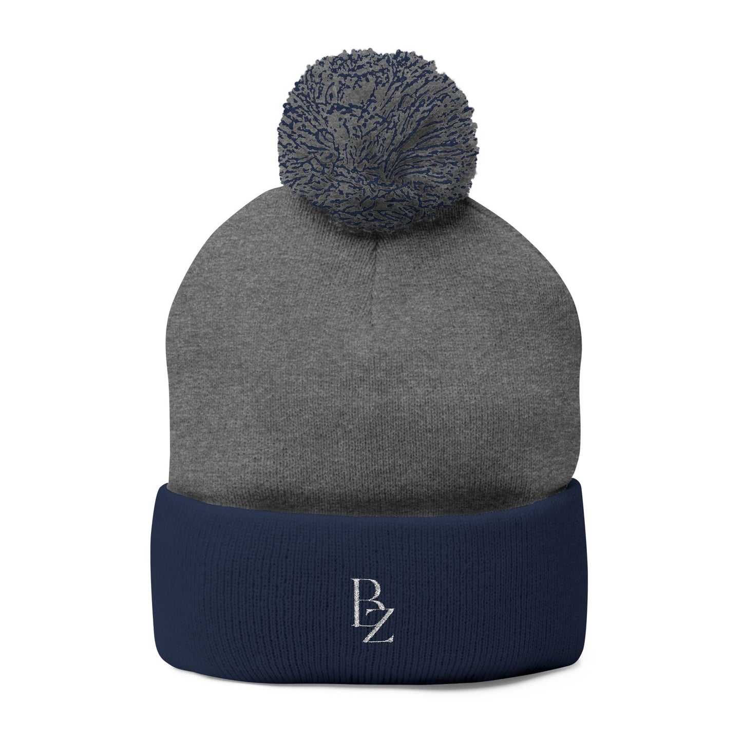 Embroidered Pom-Pom Knit Beanie – Cozy Winter Cap with Monogram Accent