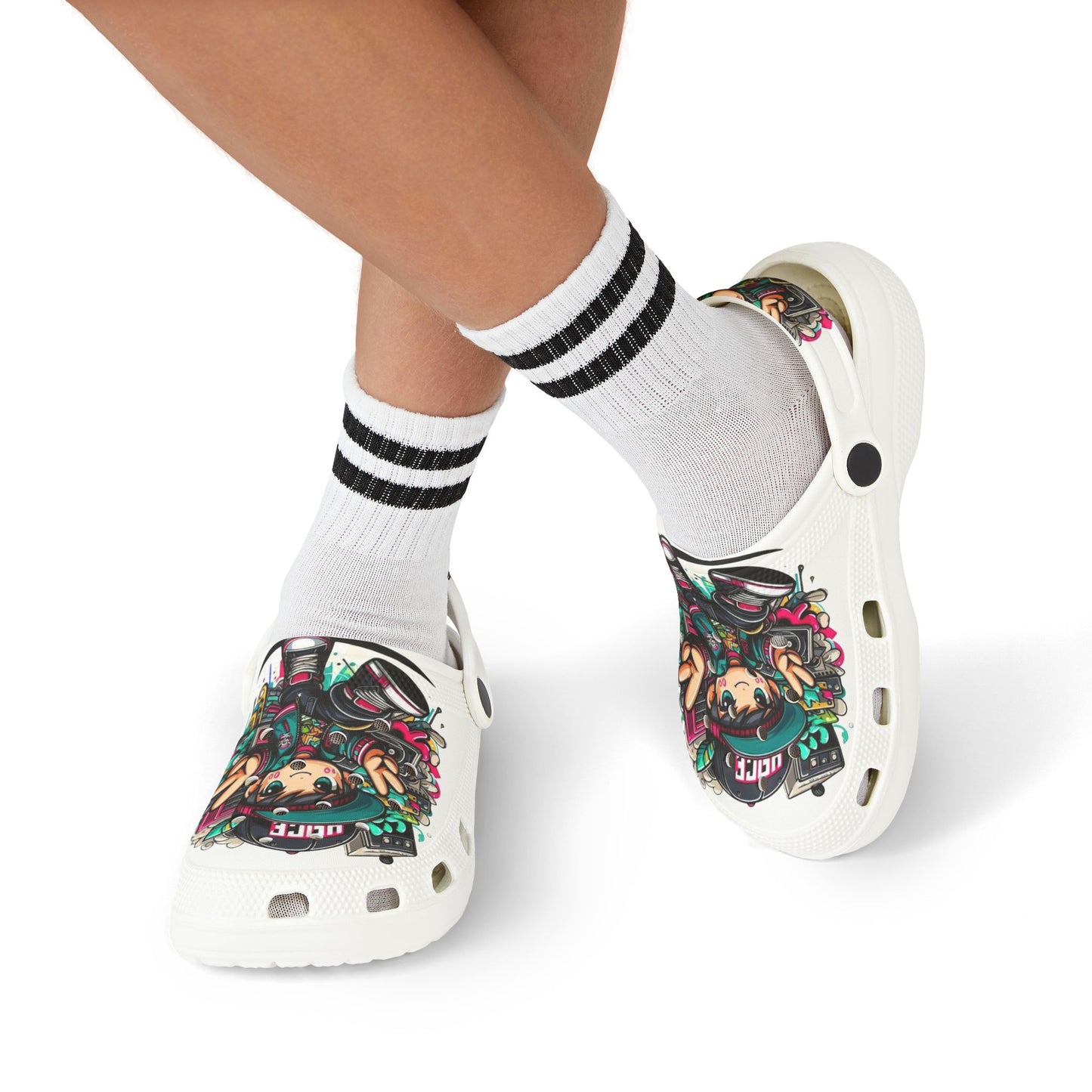 Kids Cartoon Gamer EVA Clogs — Colorful All-Over-Print Slip-On Shoes