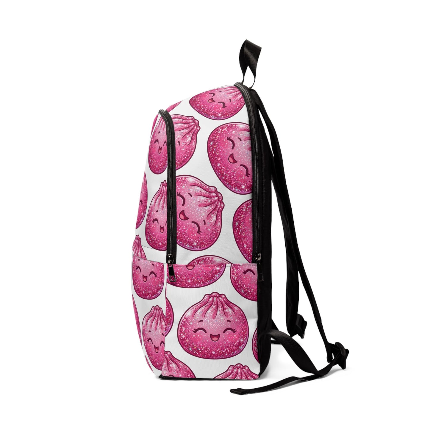 Pink Kawaii Dumpling Backpack — Cute Smiling Bao Pattern School & Travel Bag