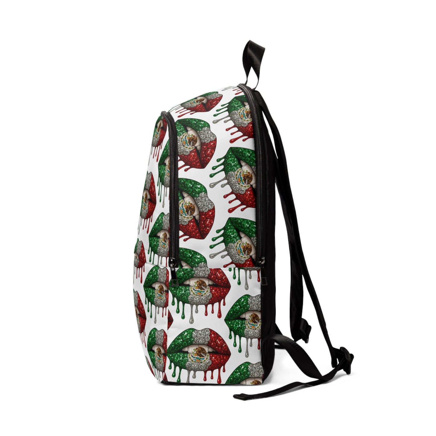 Mexican Flag Drip Lip Print Backpack - Patriotic Mexico Graphic School Bag