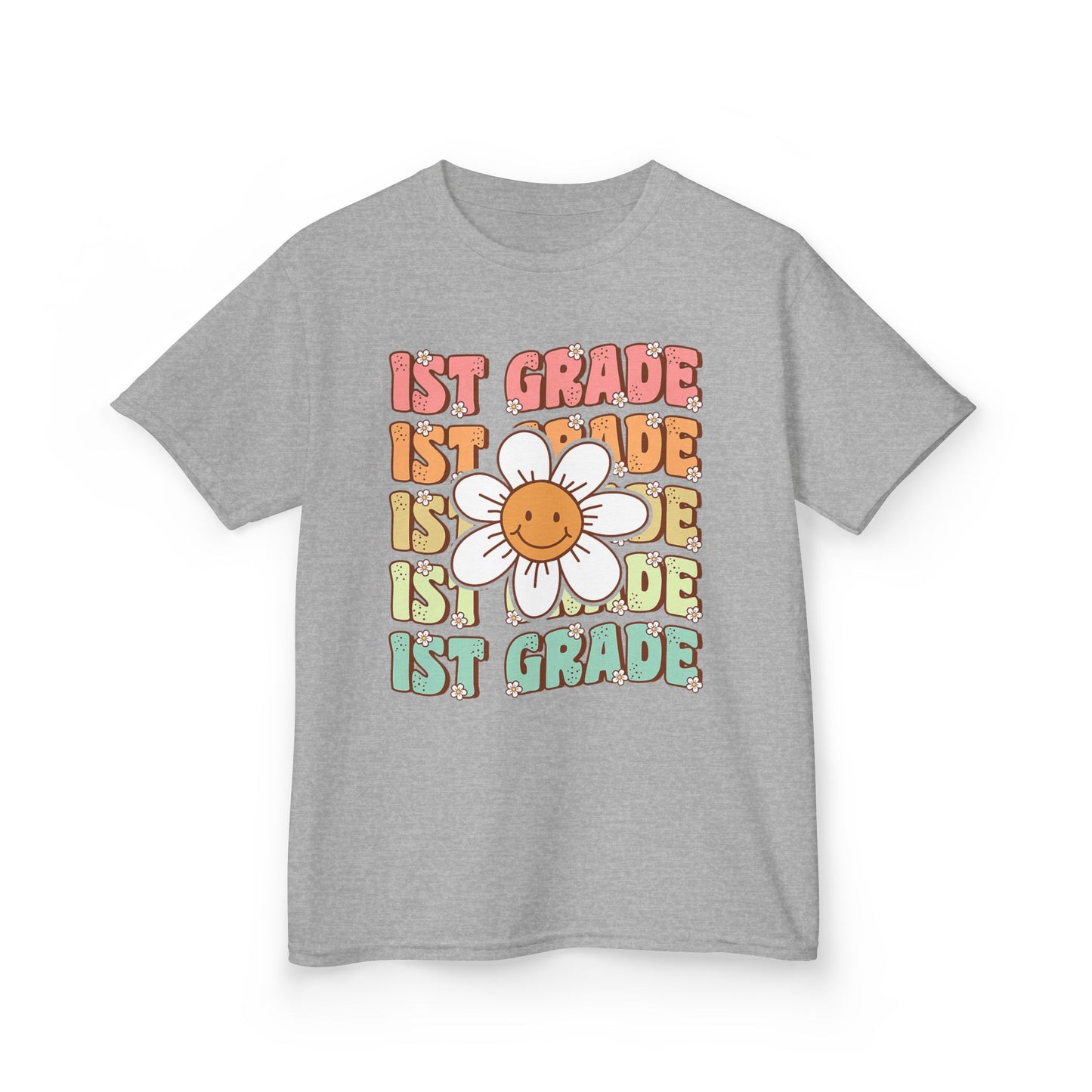 1st Grade Kids T‑Shirt — Cute Smiley Daisy Back-to-School Tee