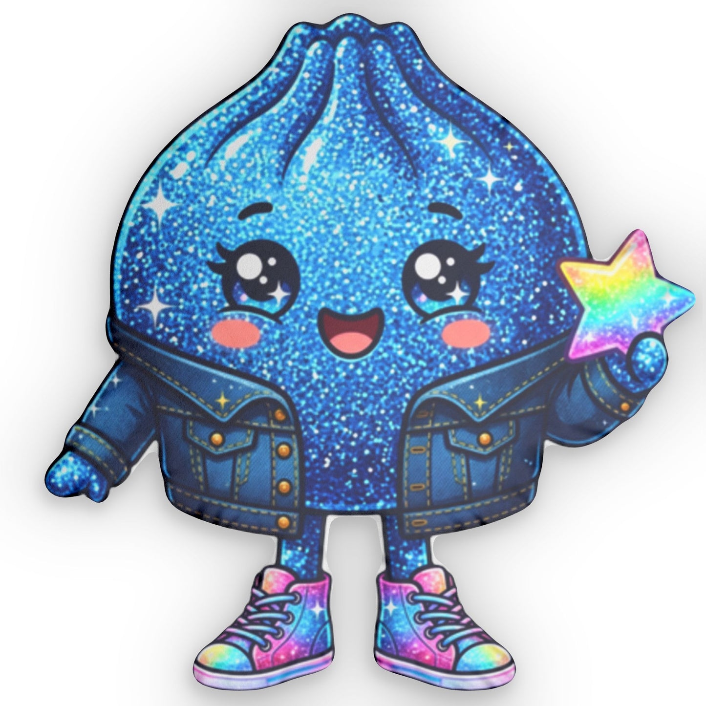 Cute Blue Kawaii Star Charm Pillow — Custom Shaped Plush Throw