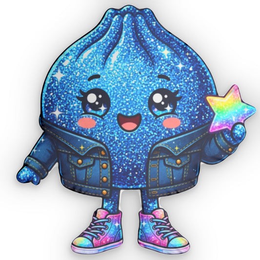 Cute Blue Kawaii Star Charm Pillow — Custom Shaped Plush Throw