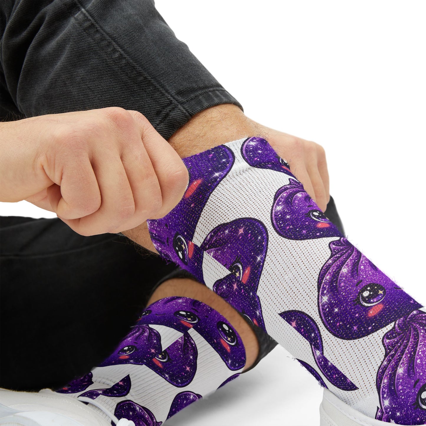 Purple Galaxy Octopus Sublimation Socks – Cute Kawaii Sea Creature Crew Socks