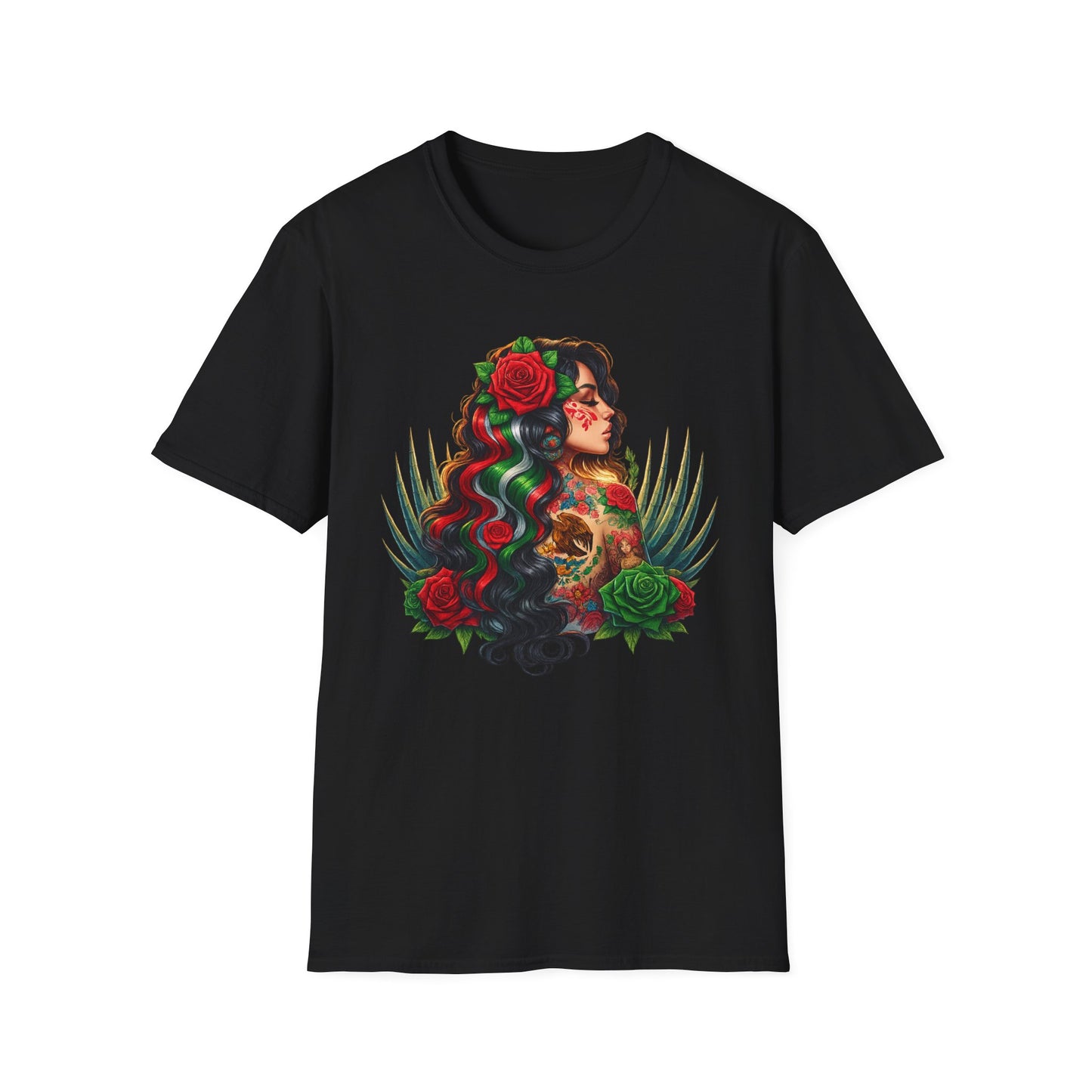Day of the Dead Rose Portrait T‑Shirt — Sugar Skull Woman Graphic Tee