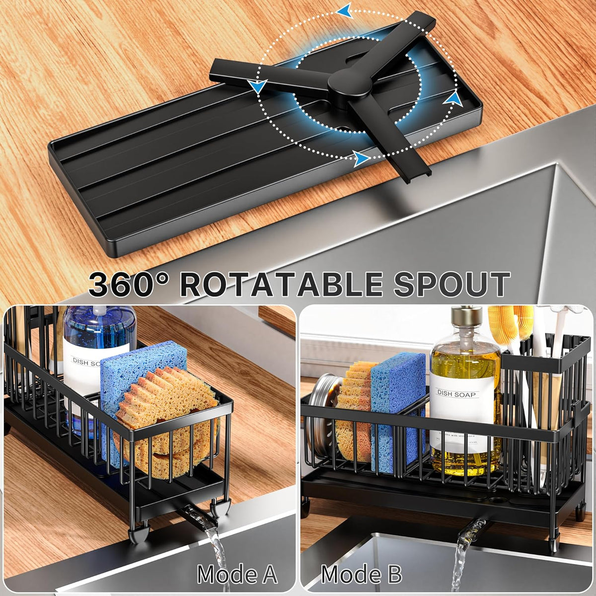Sponge Holder for Kitchen Sink, Sink Organizer with Brush Holder