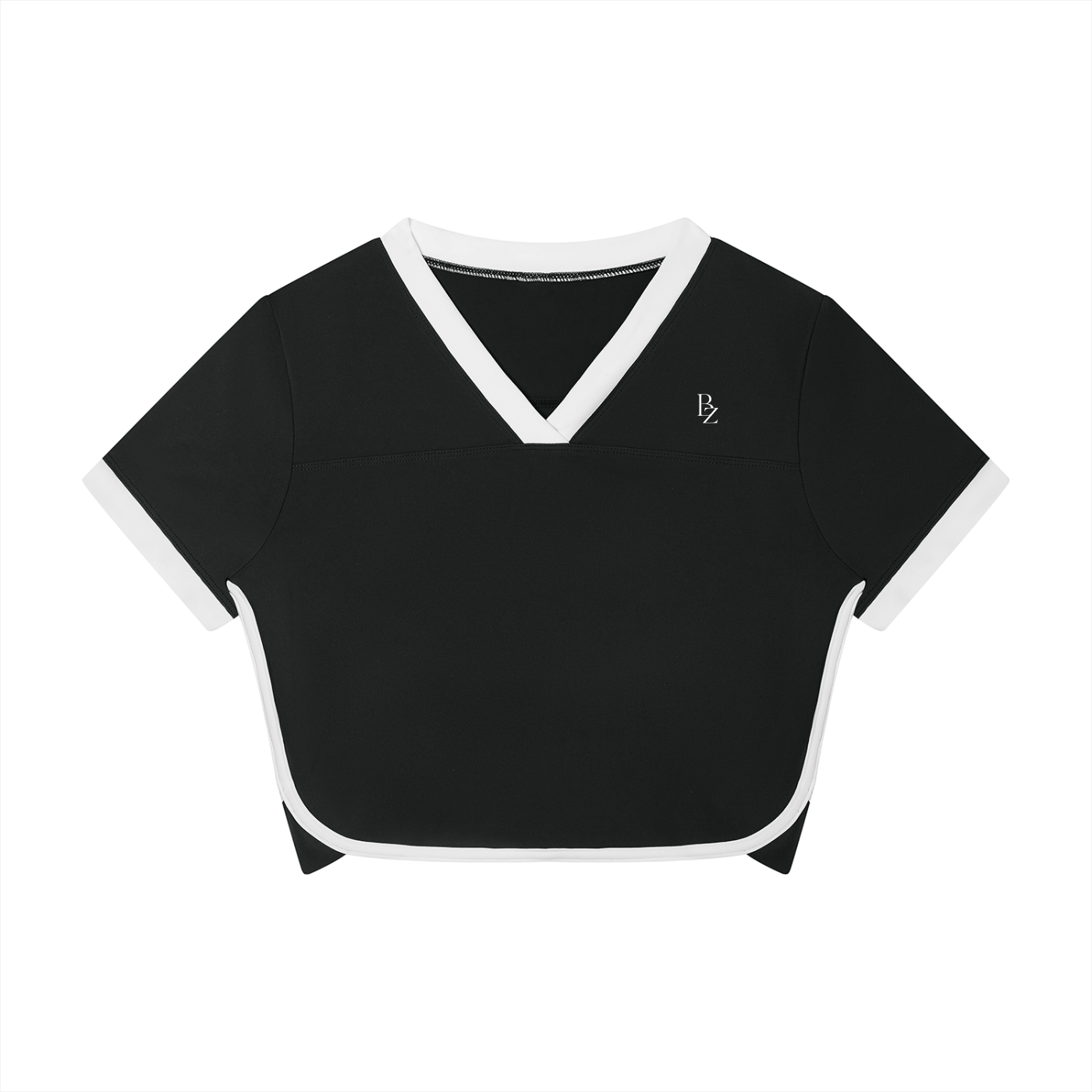 Women’s Color Block Cropped Workout Top – V-Neck Performance T-Shirt