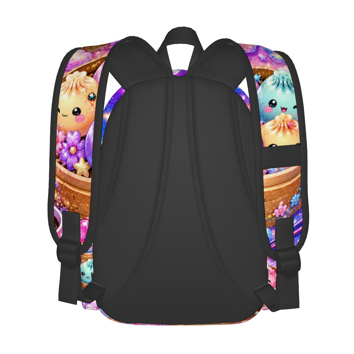 Cute Kawaii Dumpling Pattern Backpack — Colorful Pastel Moon & Stars School Bag