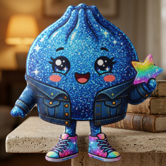 Cute Blue Kawaii Star Charm Pillow — Custom Shaped Plush Throw
