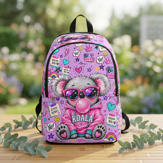 Cute Koala Bubblegum Backpack — Pink Kid’s School Bag with Sunglasses Koala Design