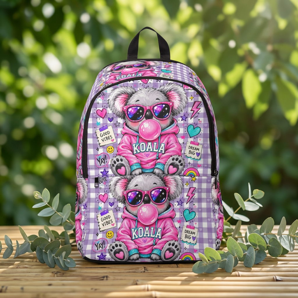 Cute Pink Koala Backpack — Kids School Bag with Sunglasses Bubblegum Design