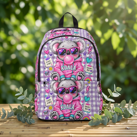 Cute Pink Koala Backpack — Kids School Bag with Sunglasses Bubblegum Design