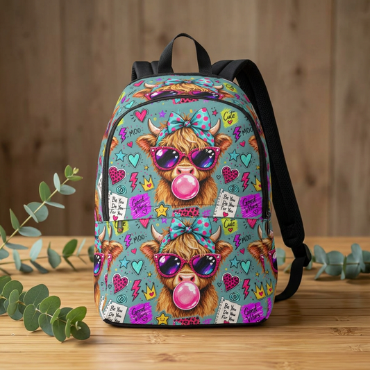 Cute Llama Bubblegum Backpack — Colorful Kids School Bag with Sunglasses Design