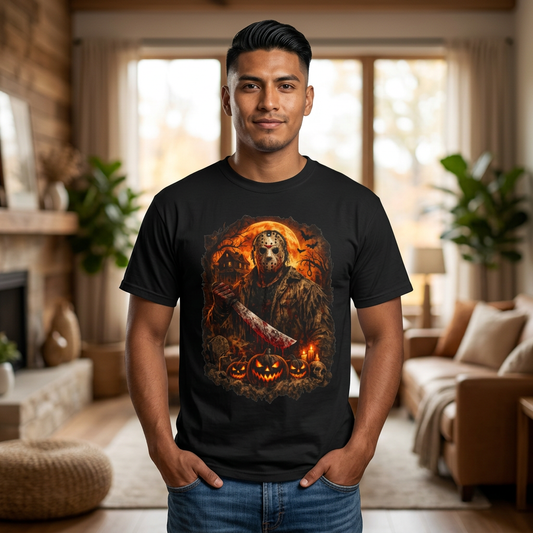 Horror Slasher Pumpkin Night T-Horror Vintage Halloween Grim Reaper Pumpkin T-Shirt | Horror Slasher Graphic Tee | Spooky Fall Gothic Shirt | Unisex Halloween Costume Tee