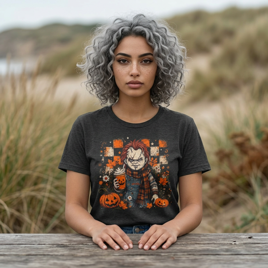 Horror Pumpkin Tee — Cute Scary Doll Halloween T-Shirt