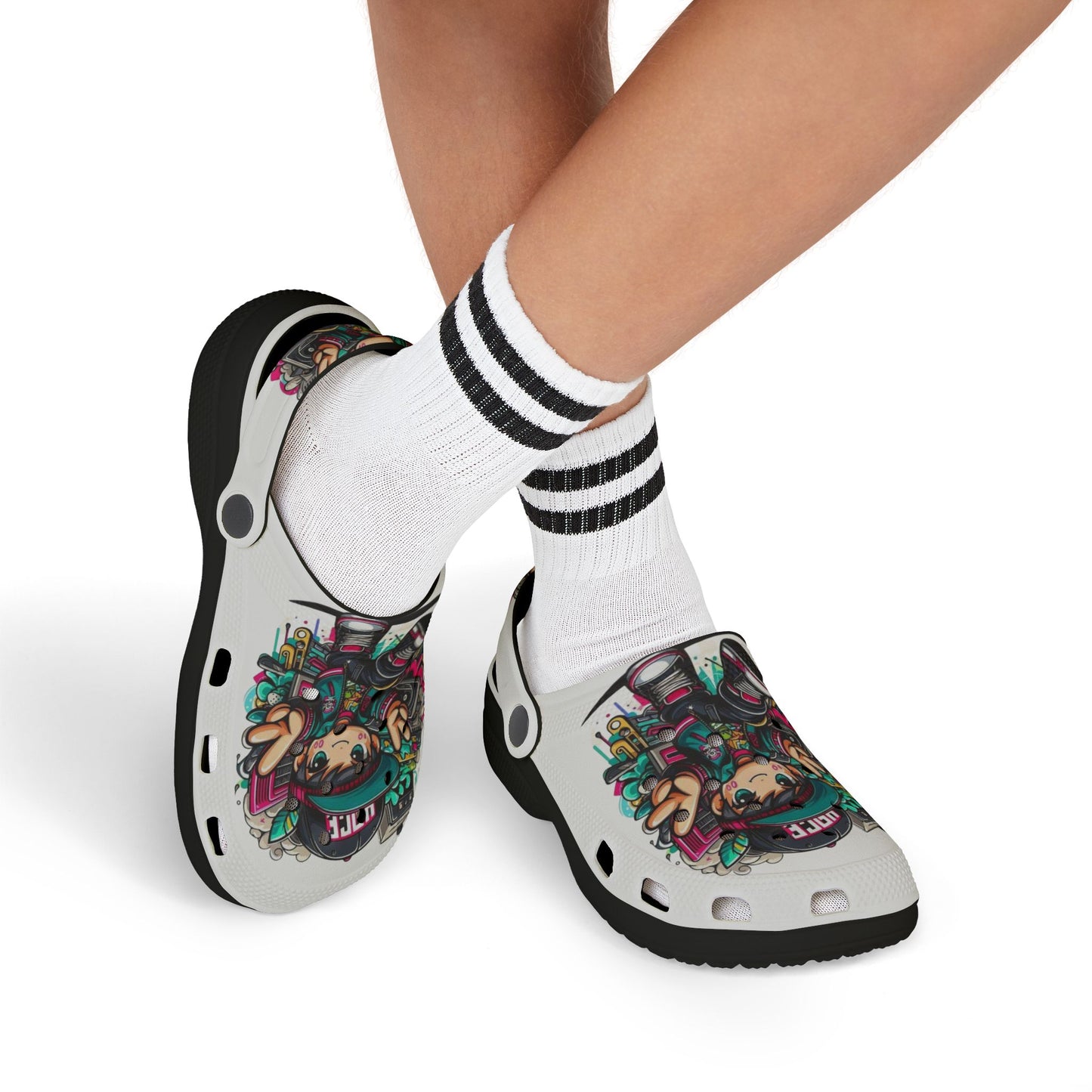 Kids Cartoon Gamer EVA Clogs — Colorful All-Over-Print Slip-On Shoes