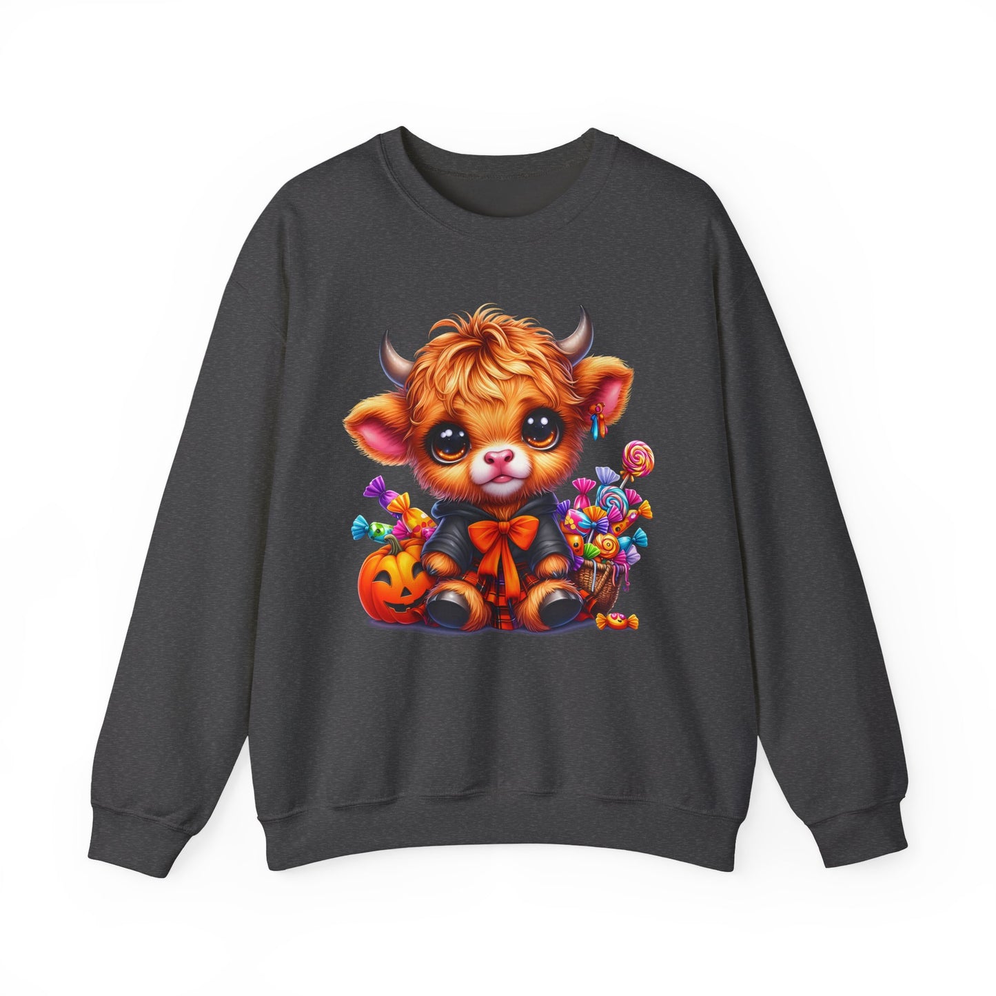 Halloween Highland Cow Sweatshirt — Cute Cow Pumpkin Candy Design - Halloween Sweatshirt - Cow Sweater - Halloween Costume