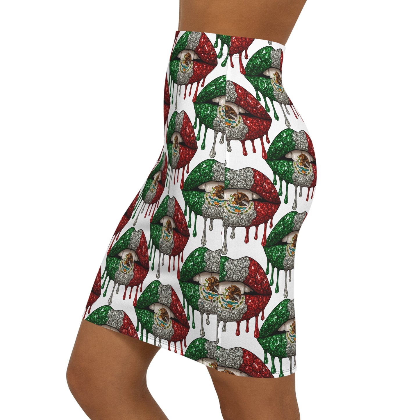 Mexican Flag Drip Lip Pencil Skirt