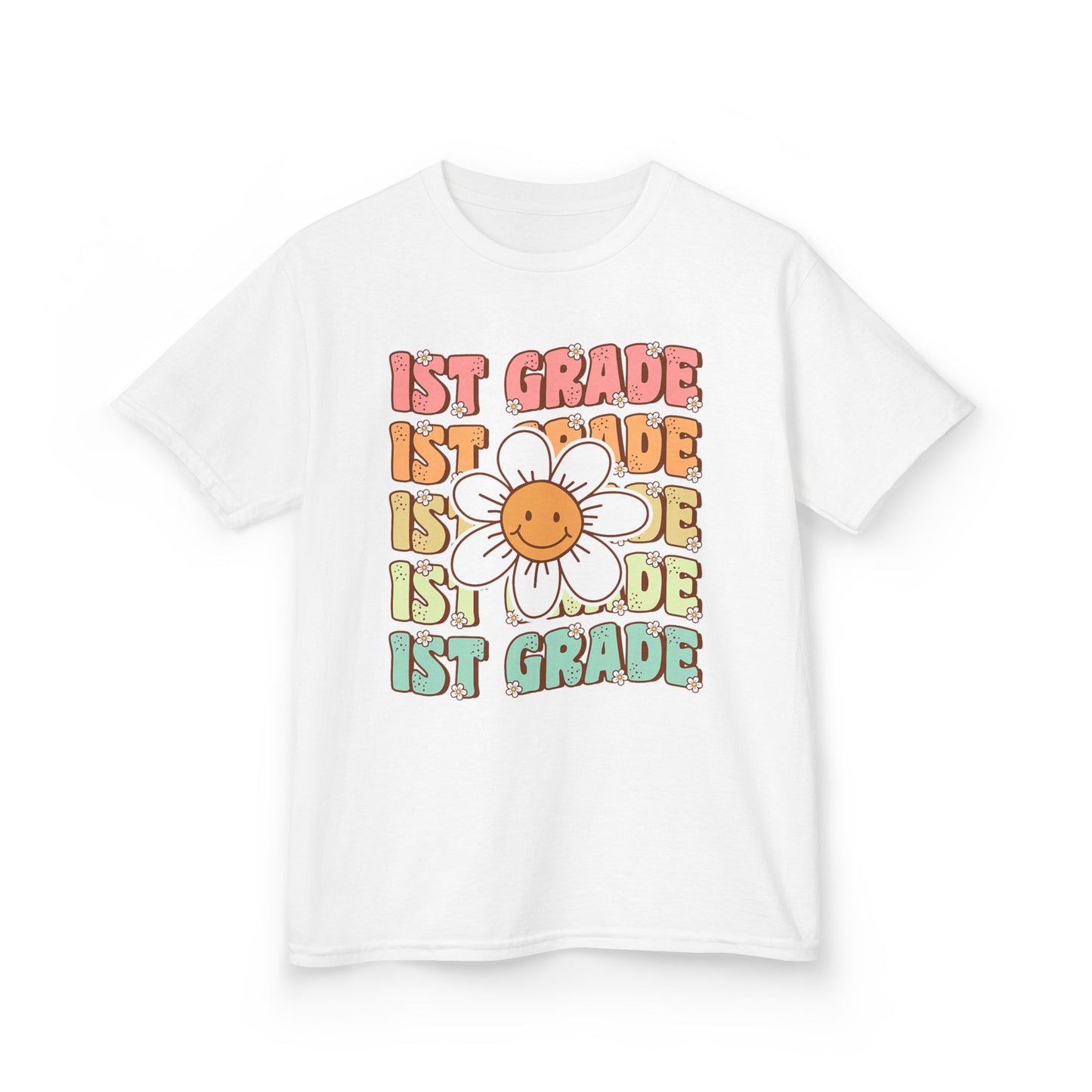 1st Grade Kids T‑Shirt — Cute Smiley Daisy Back-to-School Tee