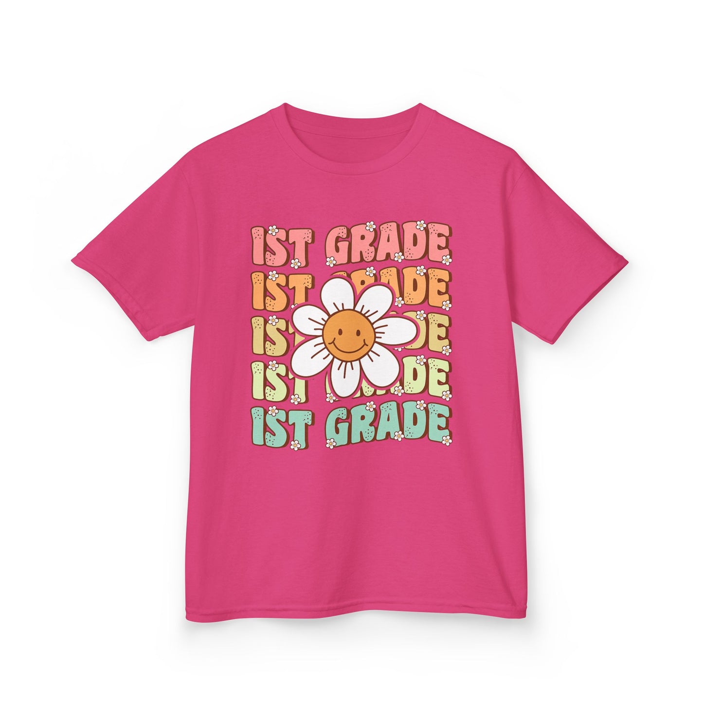 1st Grade Kids T‑Shirt — Cute Smiley Daisy Back-to-School Tee
