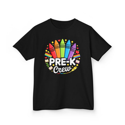Pre-K Crew Kids T-Shirt — Colorful Crayon Back-to-School Tee