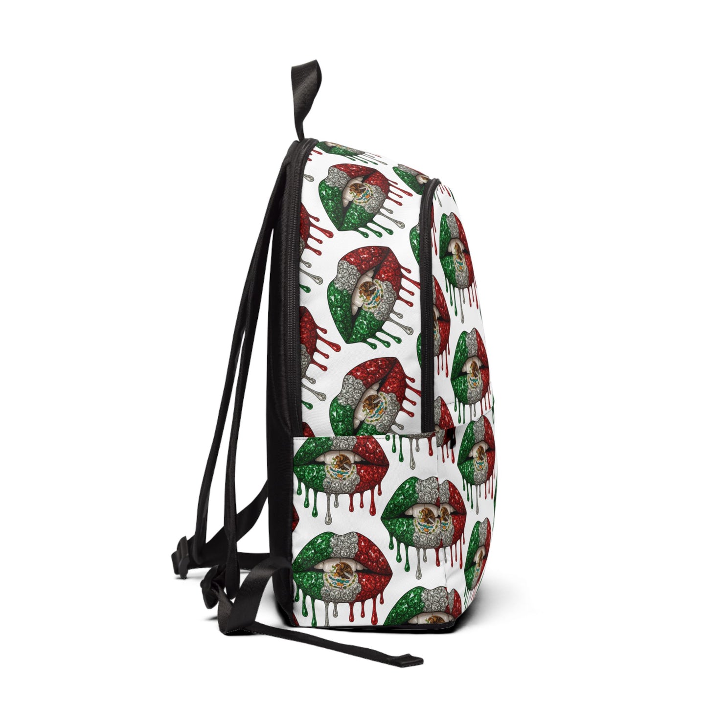 Mexican Flag Drip Lip Print Backpack - Patriotic Mexico Graphic School Bag