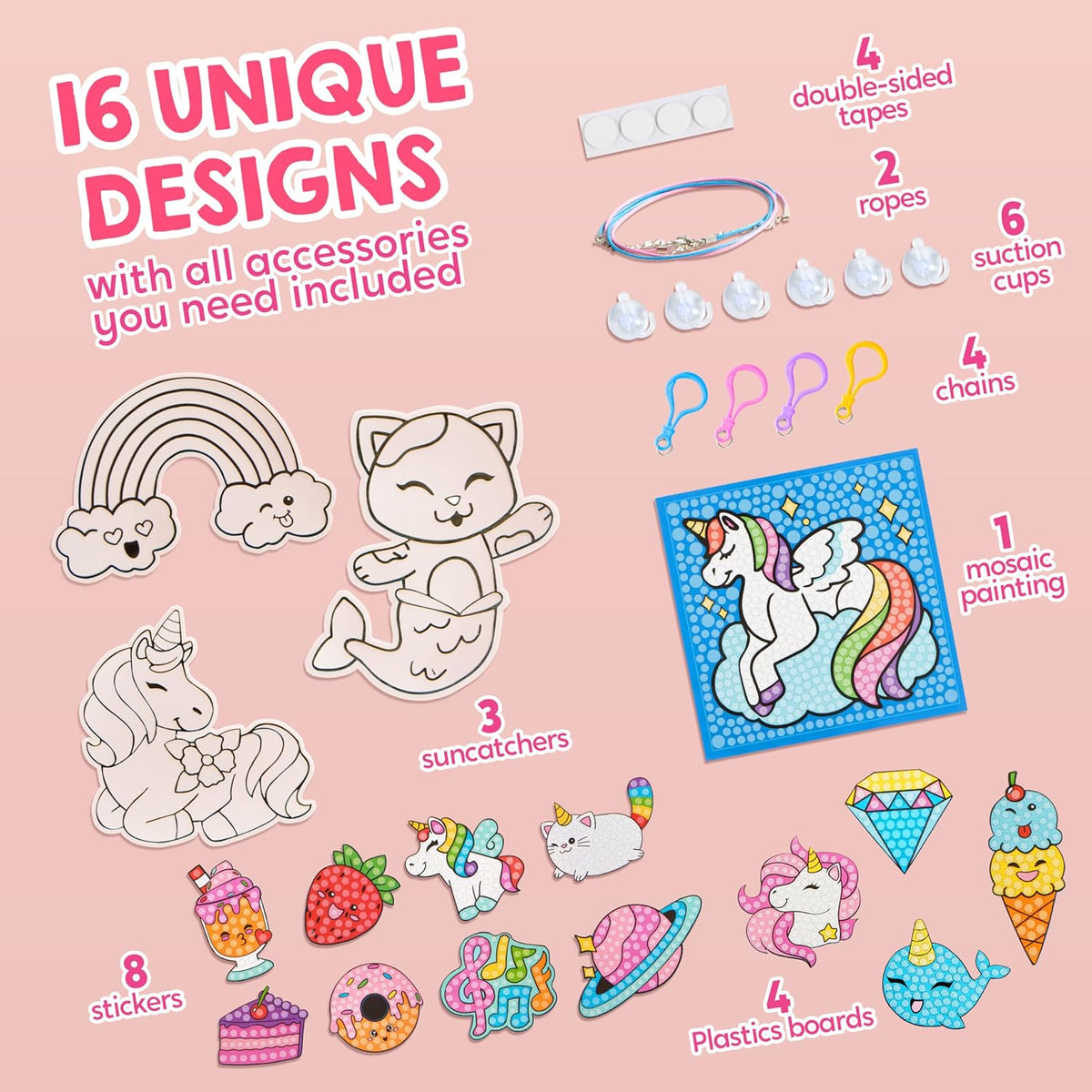 16 Projects Gem Painting, Kids Diamond Art Kit for Kids with 5D Diamond, Arts and Crafts for Girls Ages 6-12, Gem Craft Activities Kits, Premium Art Gift Ideas for Girls Ages 6, 7, 8+