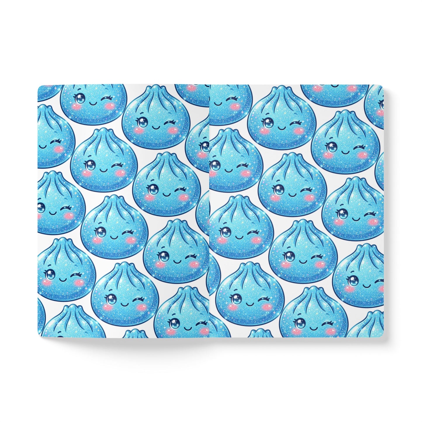 Kawaii Blue Dumpling Softcover Journal — Cute Winky Pattern Notebook