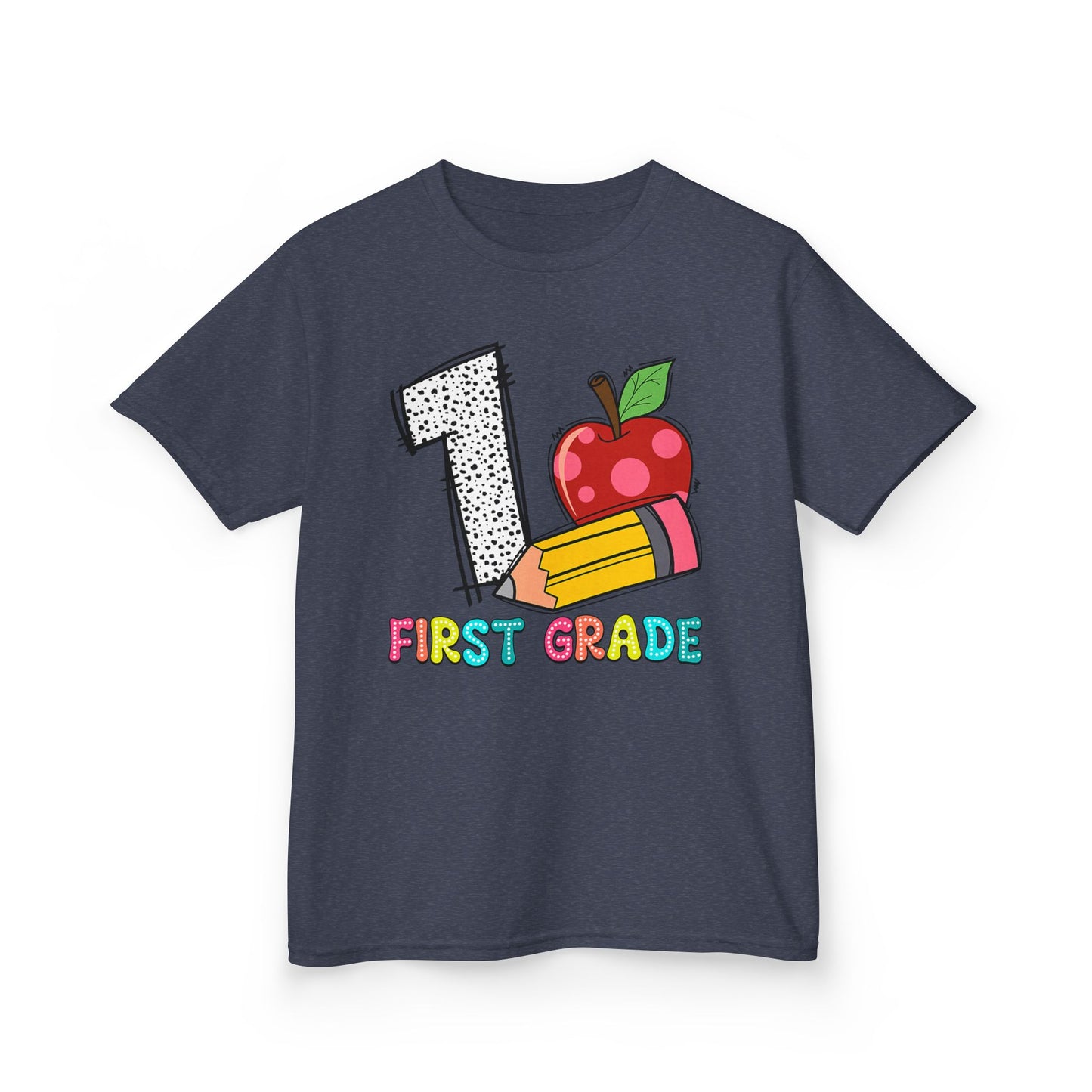 First Grade Kids T‑Shirt — Colorful '1 First Grade' Apple & Pencil Back-to-School Tee