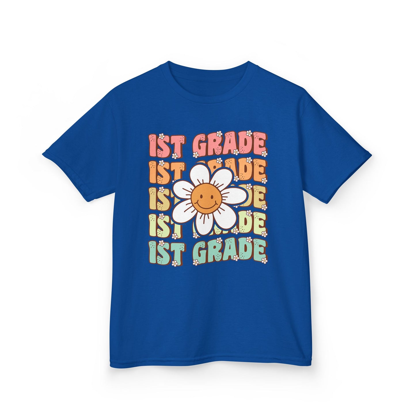 1st Grade Kids T‑Shirt — Cute Smiley Daisy Back-to-School Tee