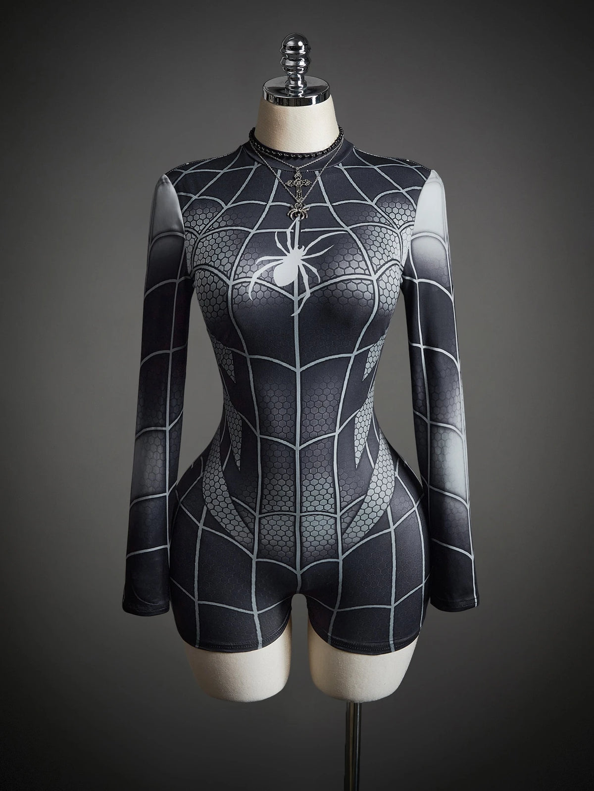 ICON Women Spider Web Print Fitted Romper, Halloween Costumes for Women