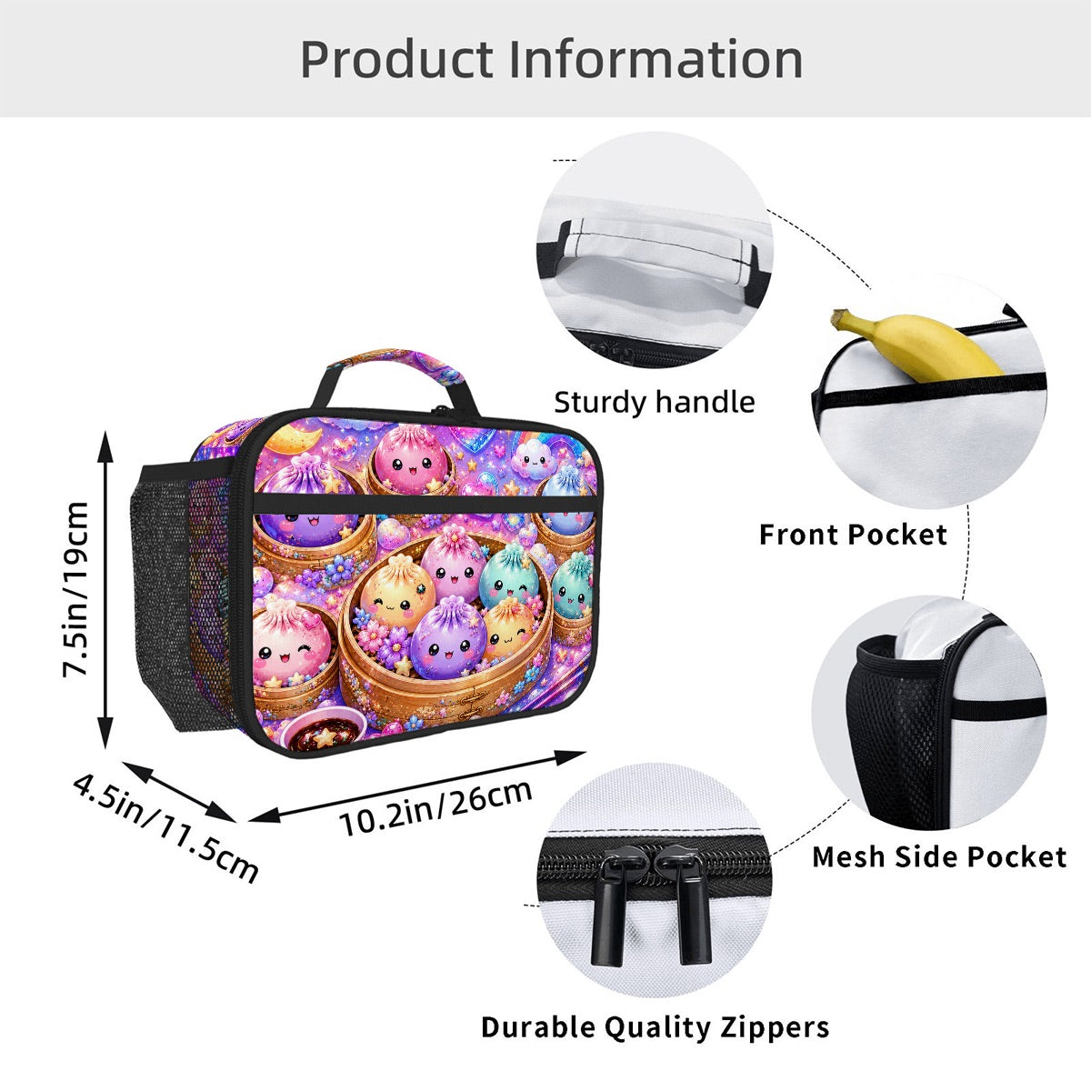 Cute Kawaii Dumpling Pattern Backpack — Colorful Pastel Moon & Stars School Bag