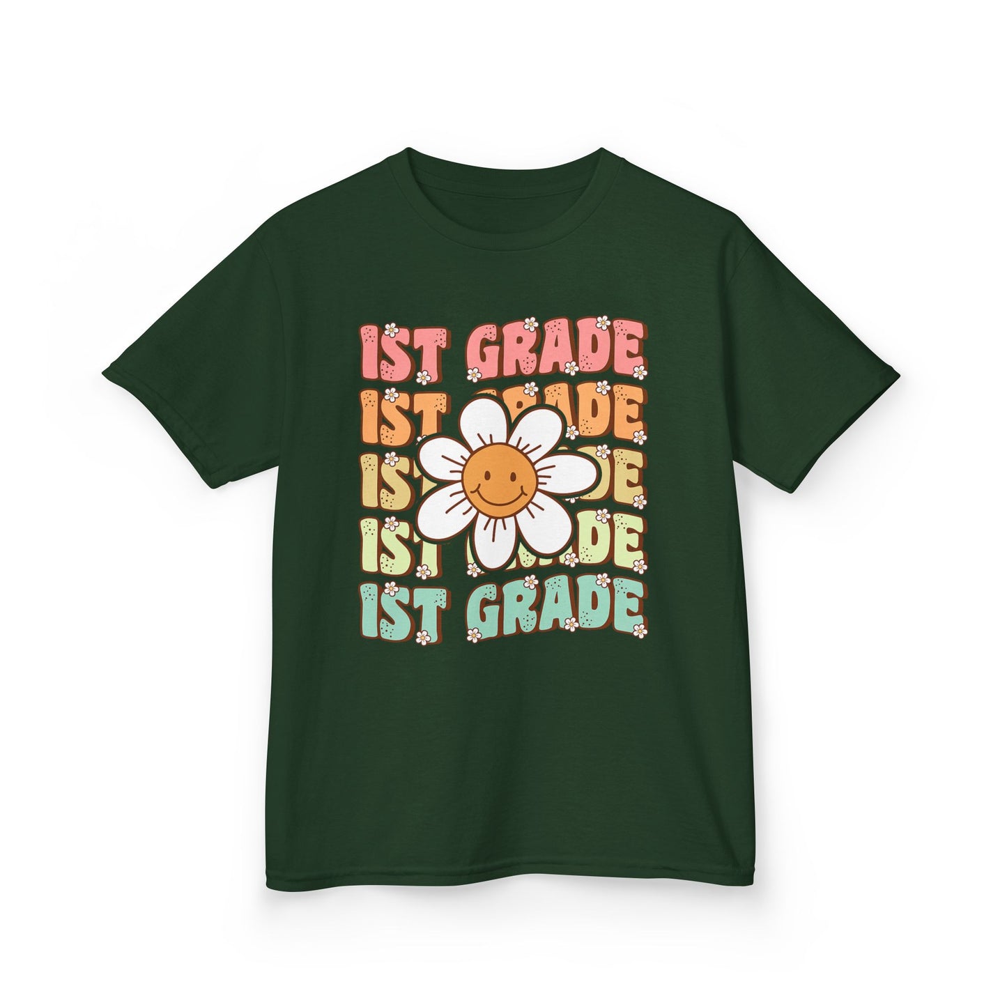 1st Grade Kids T‑Shirt — Cute Smiley Daisy Back-to-School Tee