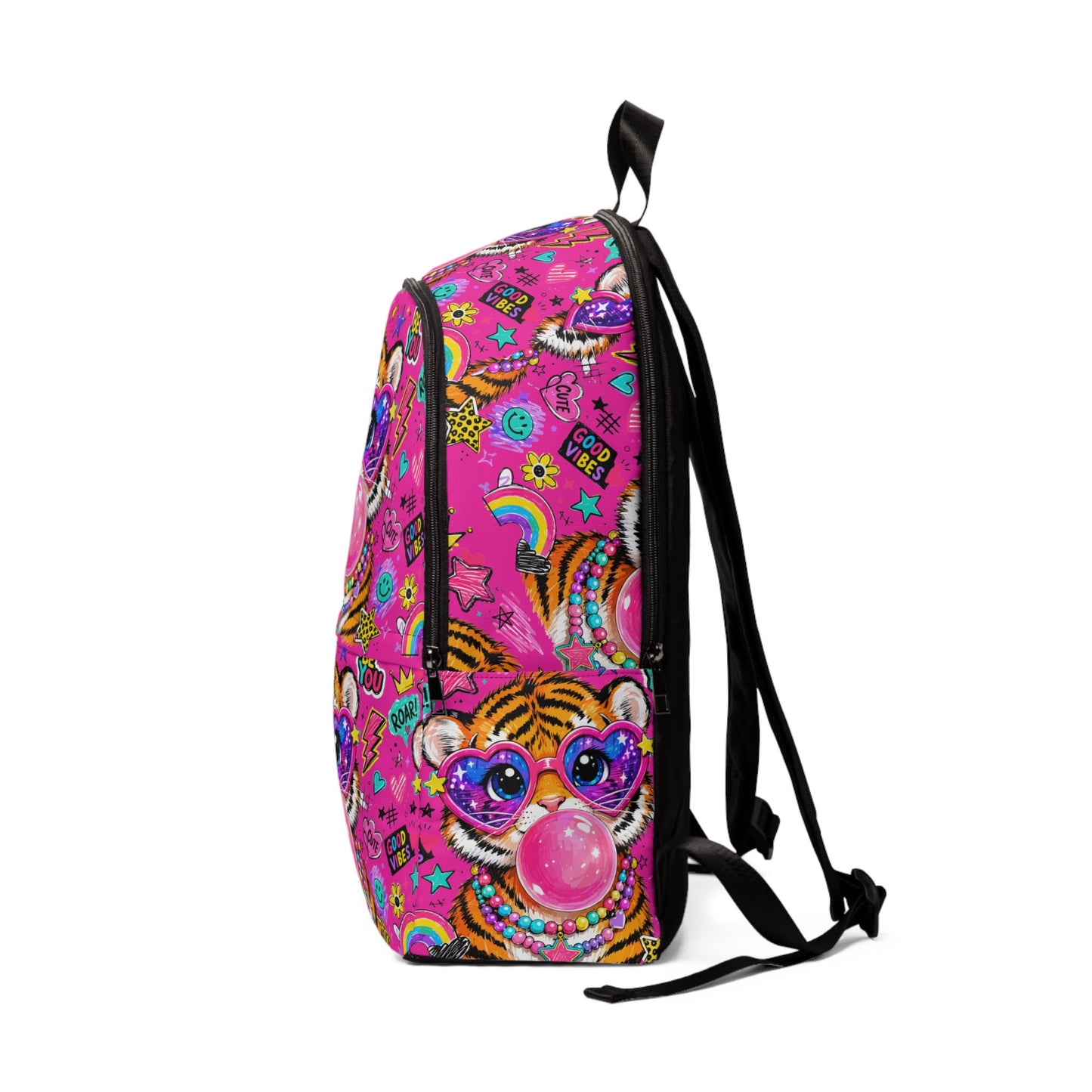 Bubblegum Tiger Kids Backpack — Cute Pink School Bag with Heart Sunglasses & 'Be You' Design