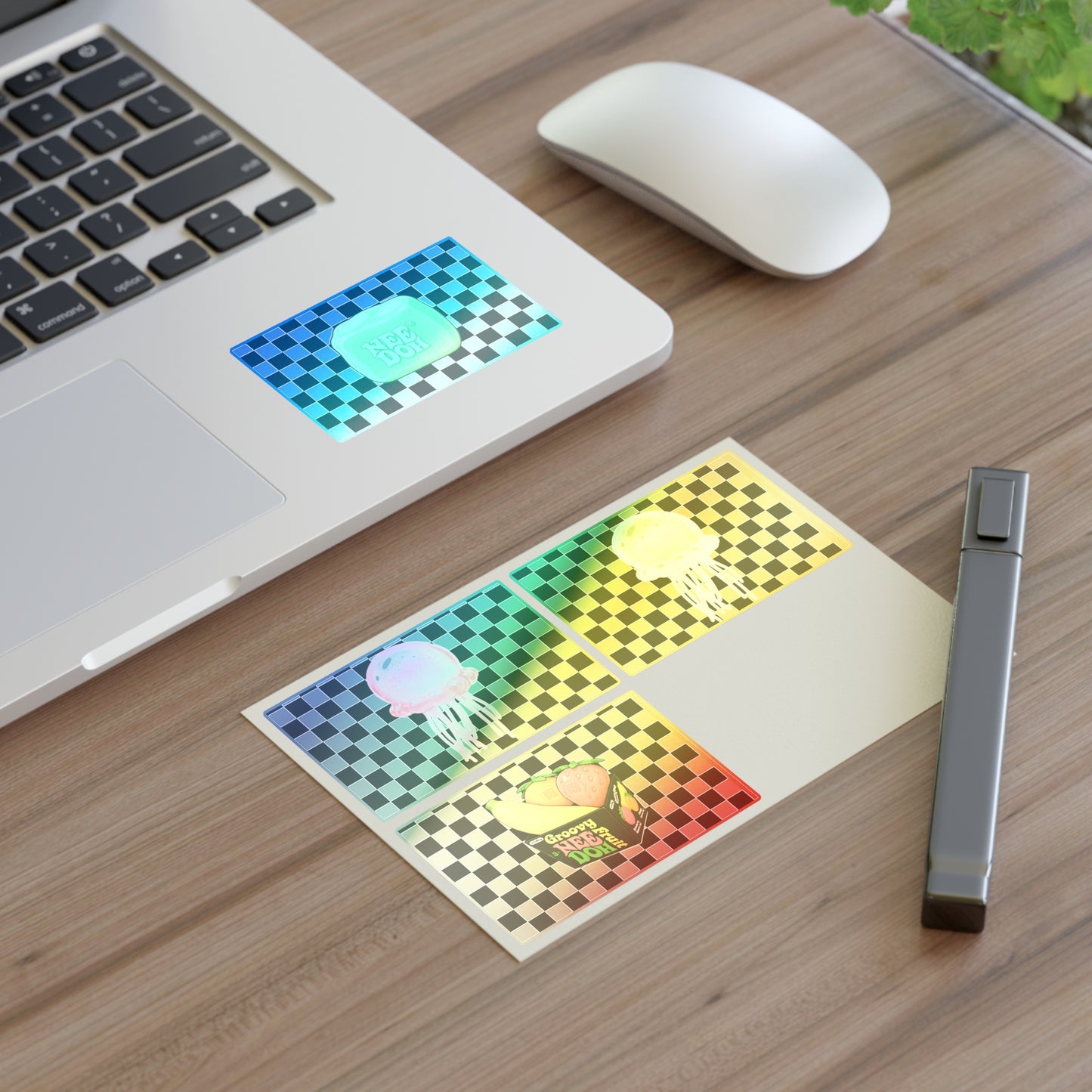 Checkerboard Jellyfish & NeeDoh Sticker Sheet — Retro Cute Decorative Stickers