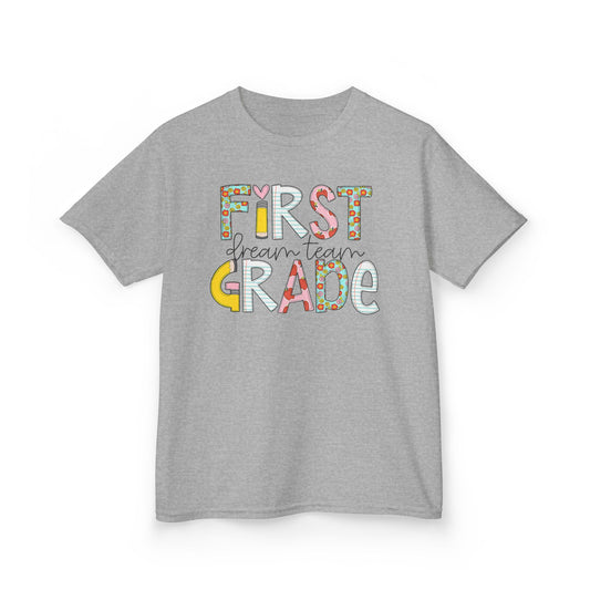 First Grade Kids T-Shirt — "First Grade" Colorful Back-to-School Tee