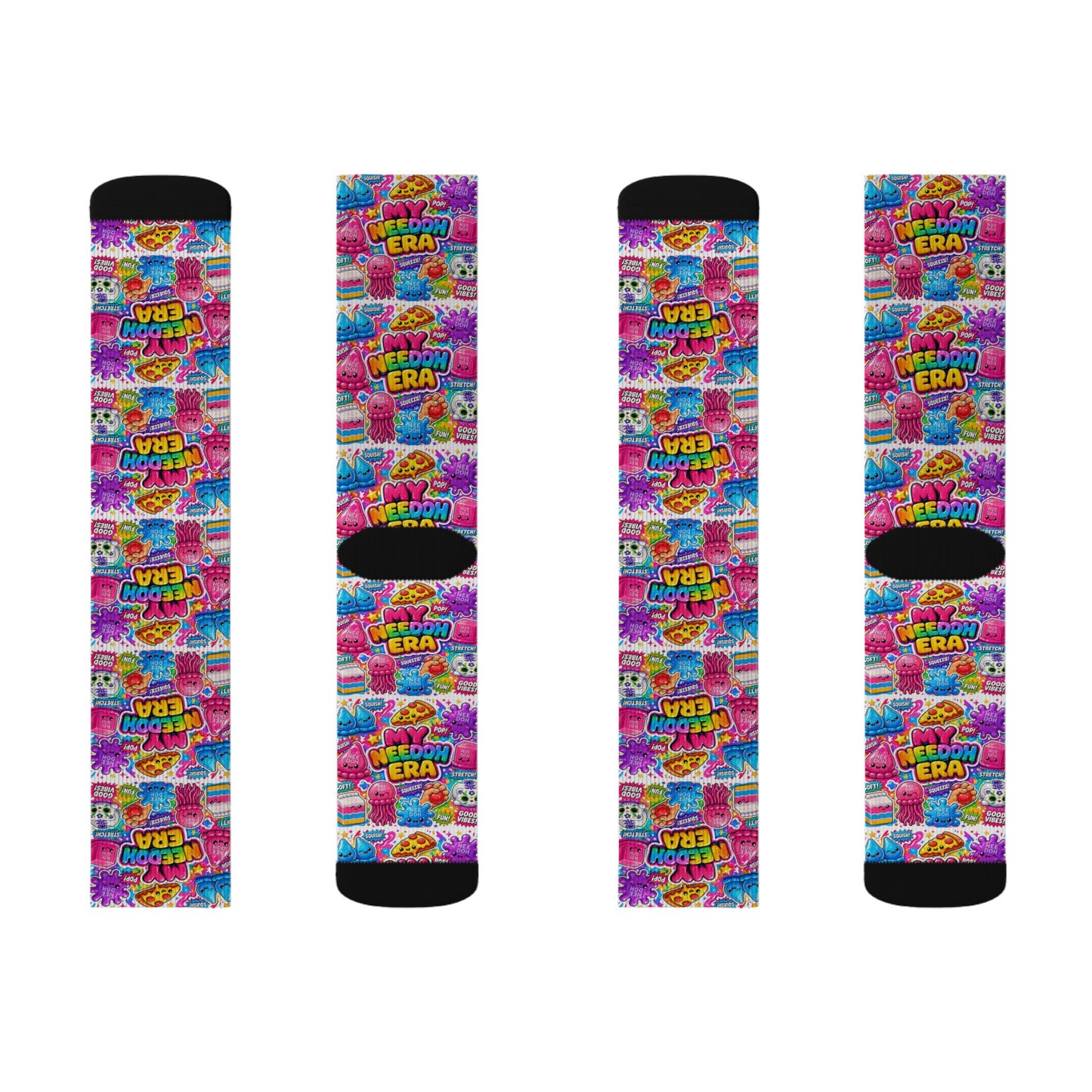 Retro Candy Pop Sublimation Socks — Colorful 90s Neon Pattern Crew Socks