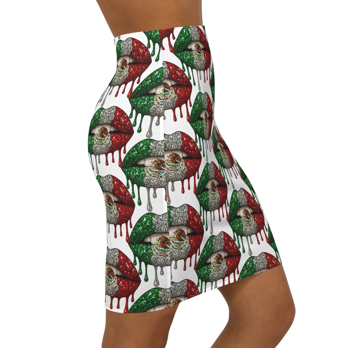 Mexican Flag Drip Lip Pencil Skirt