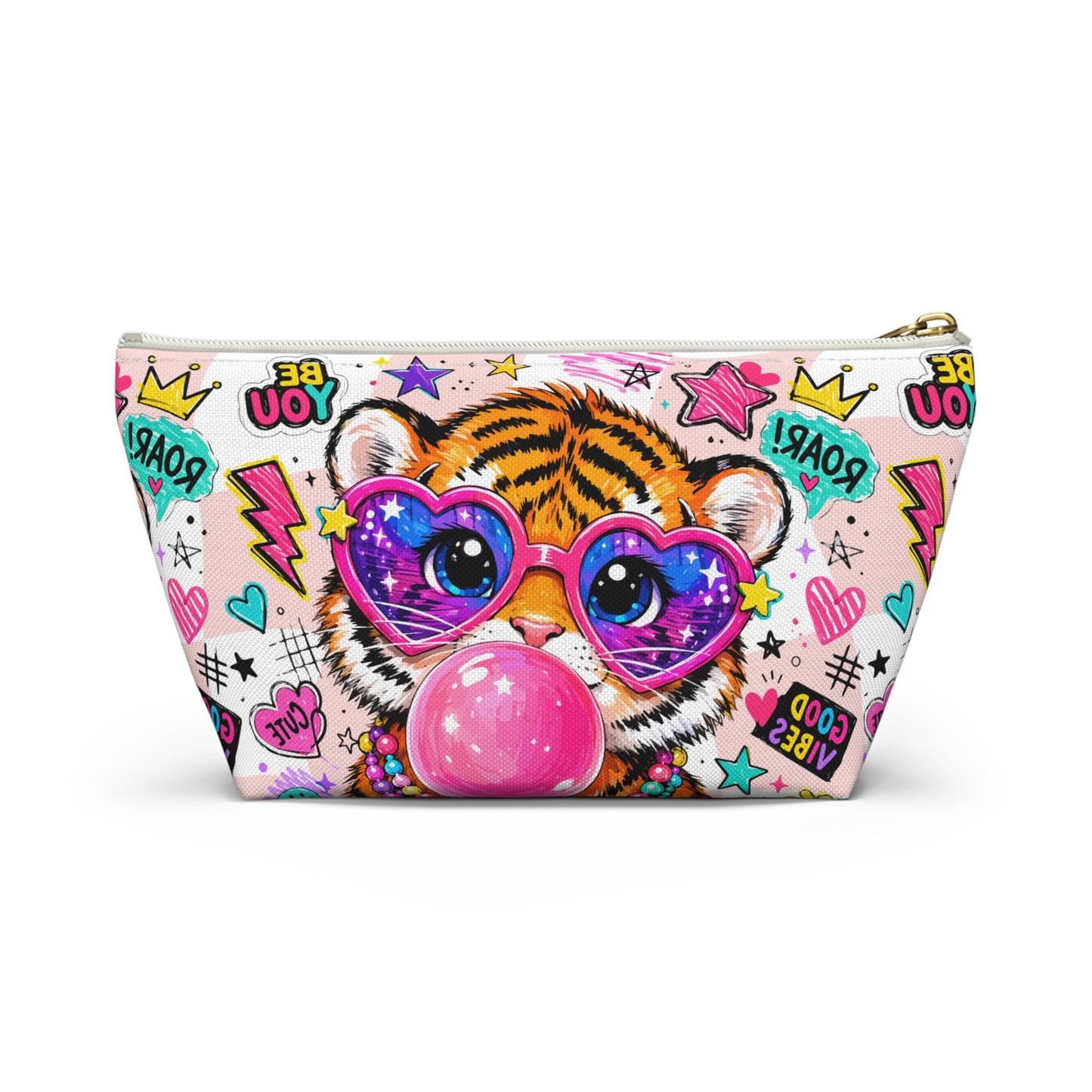 Cute Tiger Bubblegum Accessory Pouch — Heart Sunglasses Cosmetic Bag - kids pencil holder - back to school - Gifts for kids
