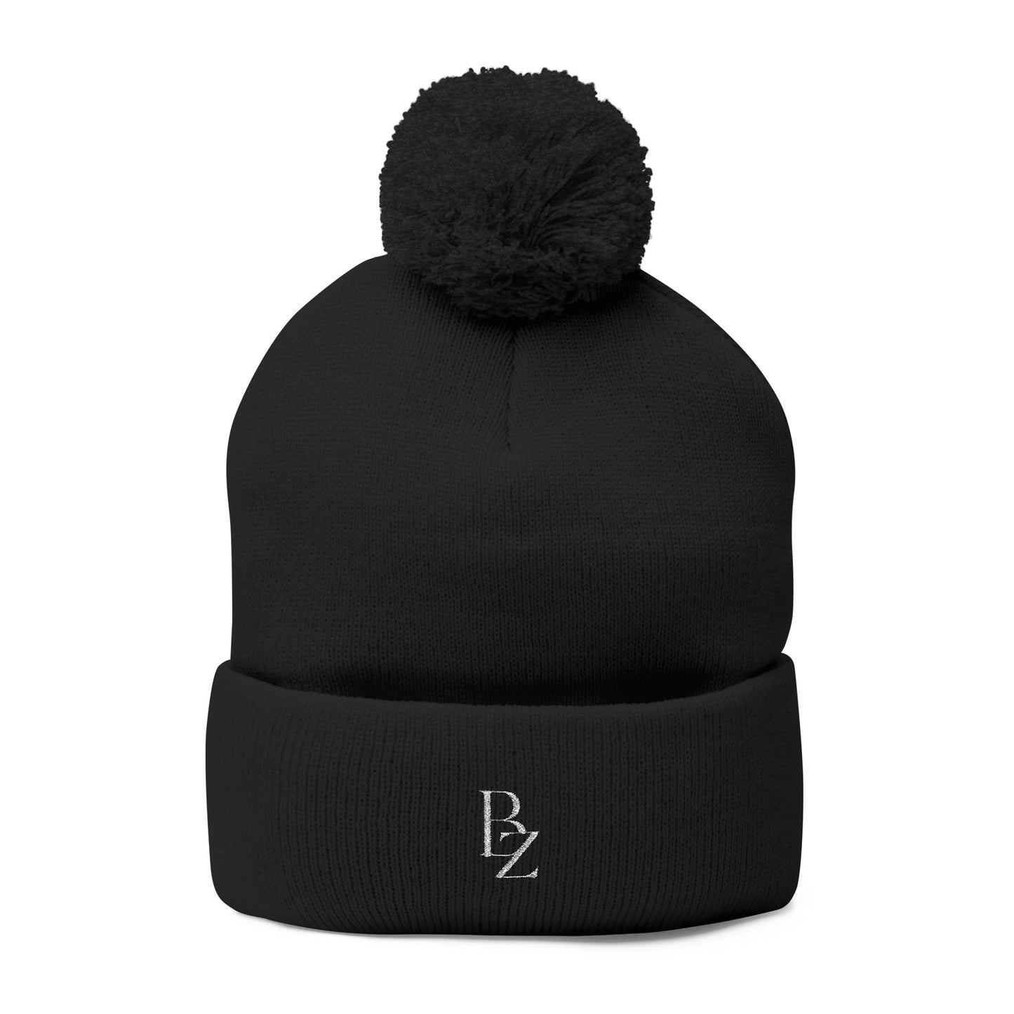 Embroidered Pom-Pom Knit Beanie – Cozy Winter Cap with Monogram Accent