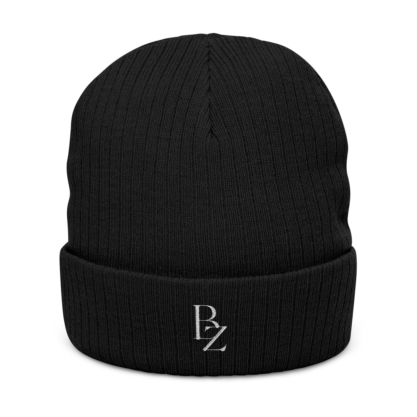 Embroidered Ribbed Beanie — Minimal 'BZ' Logo Knit Hat