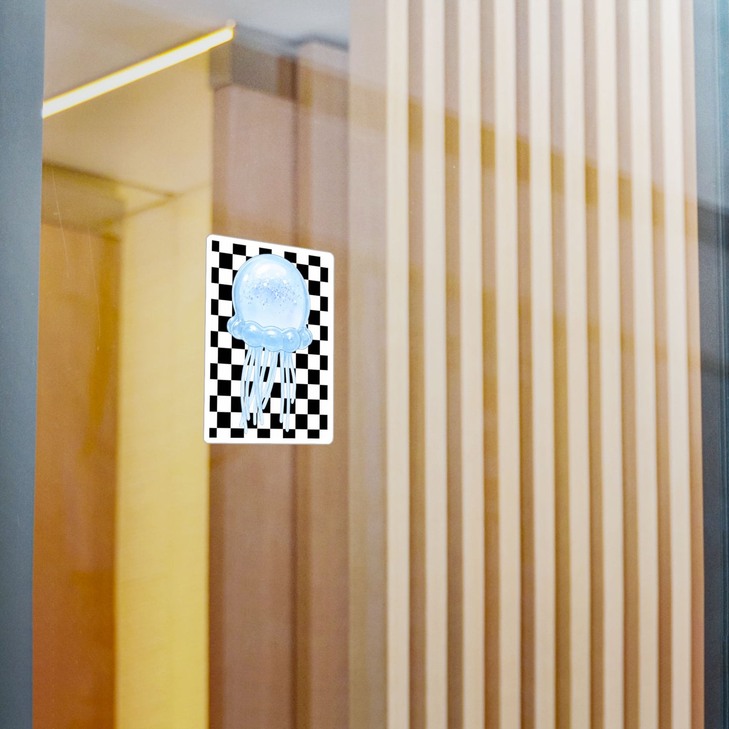 Jellyfish Checkerboard Vinyl Sticker — Glossy Kiss-Cut Decal - need stickers - kids sticker